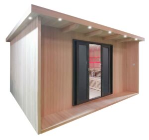 Gartensauna mit Bio-Kaminofen im Top-Design 4500mm x 3800mm – Gartensauna Produktbild
