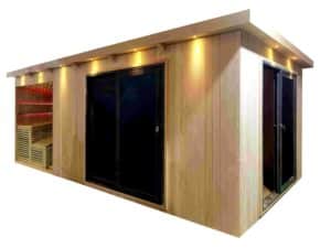 Gartensauna mit Bio-Kaminofen im Top-Design 6300mm x 3300mm – Gartensauna Produktbild