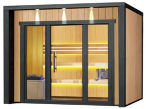 Gartensauna mit Bio-Kombiofen im Top-Design 2100mm x 2100mm – Gartensauna Produktbild