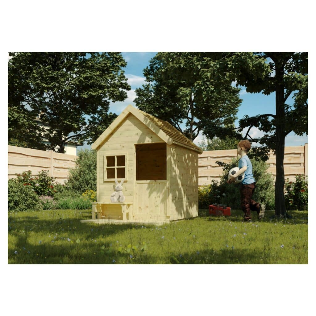 Kinderspielhaus Heidi – Detailansicht 2 (Kinder im Garten)
