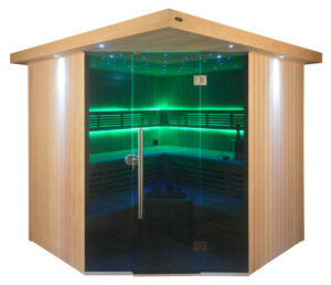 Gartensauna mit Eco-Kombiofen im Top-Design 2500mm x 2500mm – Gartensauna Produktbild